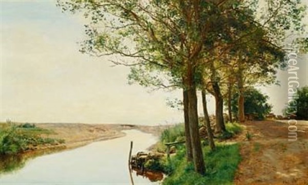 Ved Aaen I Moesgaard Skov Oil Painting - Janus la Cour