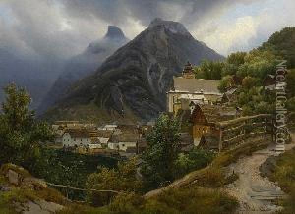 Blick Auf Hallstatt Am Hallstatter
 See Oil Painting - Georg Heinrich Croll Crola