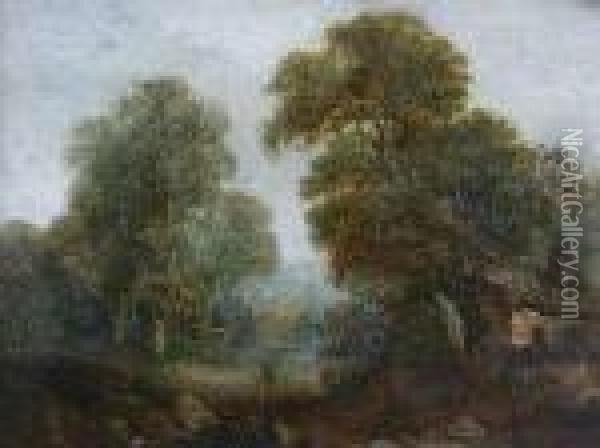A Wooded River Landscape With Cottage Oil Painting - John Crome