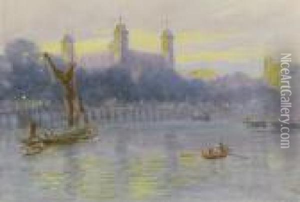 The Tower Of London (from The Thames) Oil Painting - Frederic Marlett Bell-Smith