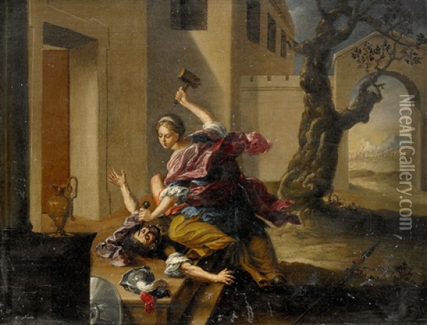 Jael Dodar Tyrannen Sisera (dom 4: 6-10, 17 -22) Oil Painting - Willem van Mieris