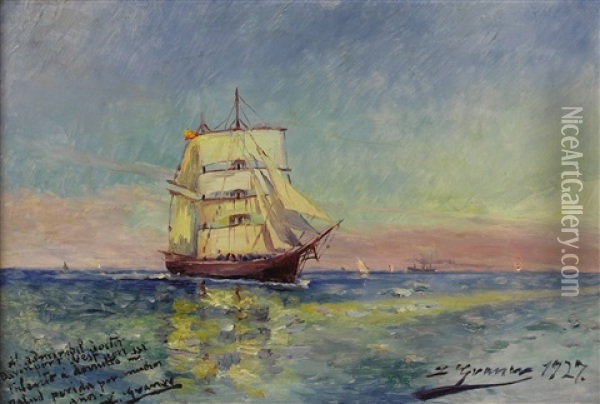 Nave Sobre El Mar - Ship At Sea Oil Painting - Luis Graner y Arrufi