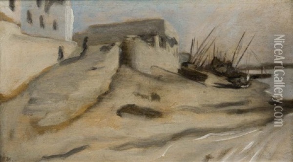 Bateaux Sur La Plage, Egypte Oil Painting - Jean Jules Antoine Lecomte Du Nouey