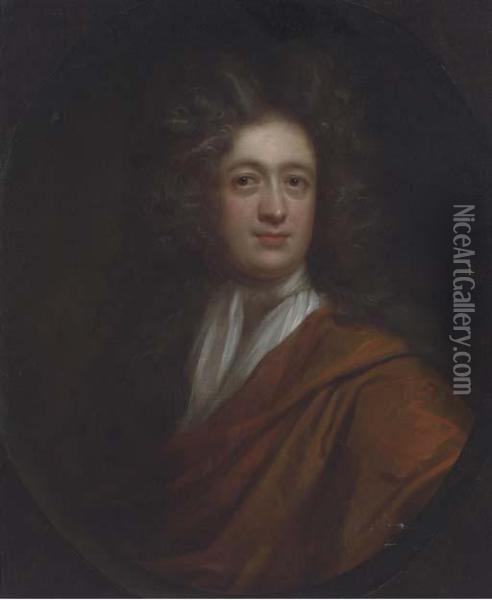 Portrait Of Edmund Rooke, Bust-length, In An Orange Wrap Oil Painting - Sir Godfrey Kneller