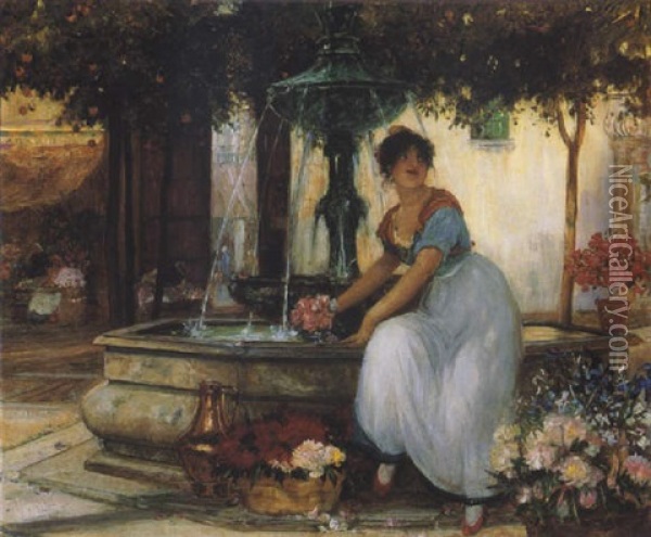 Vendedora De Flores En Sevilla Oil Painting - Robert Walker Macbeth