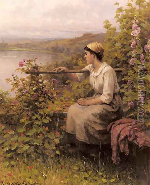 Resting In The Garden Oil Painting - Daniel Ridgway Knight