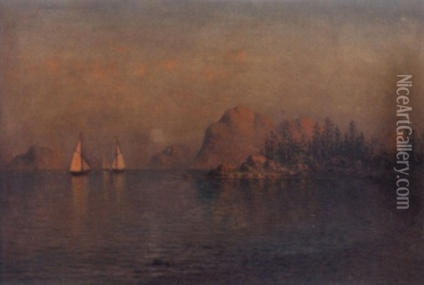 Coastal Scene With Sailboats Oil Painting - John Olson Hammerstad