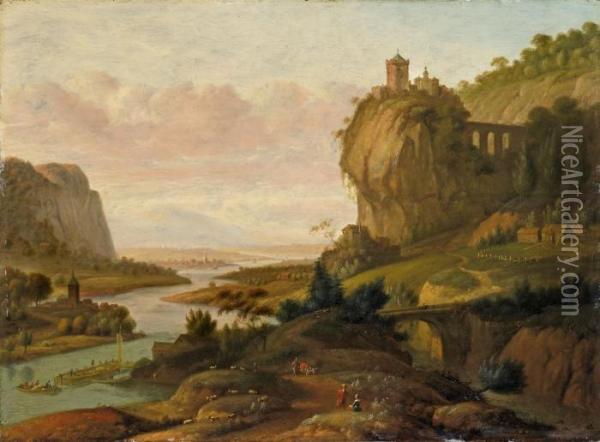 Flusslandschaft Mitburg Oil Painting - Johann Christian Vollerdt or Vollaert