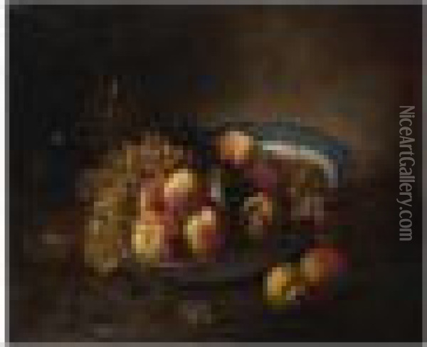 Bowl Of Fruit, Signed Oil Painting - Alphonse de Neuville