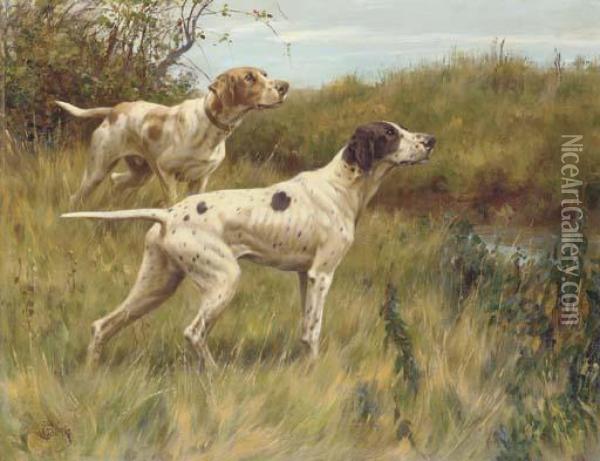 Pointers On The Scent Oil Painting - Thomas Blinks
