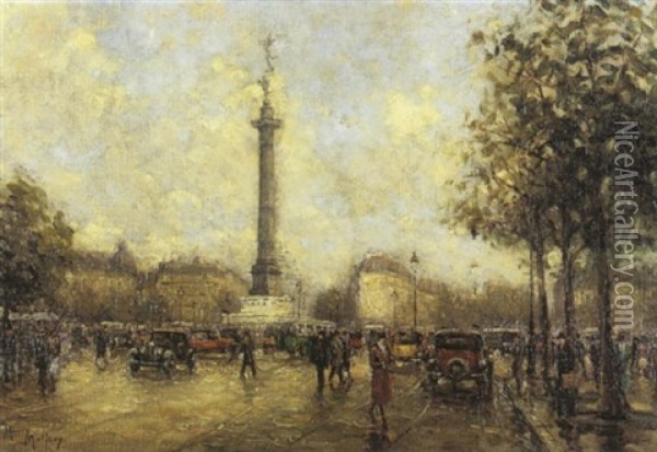 Paris, La Place De La Bastille Oil Painting - Henri Malfroy-Savigny