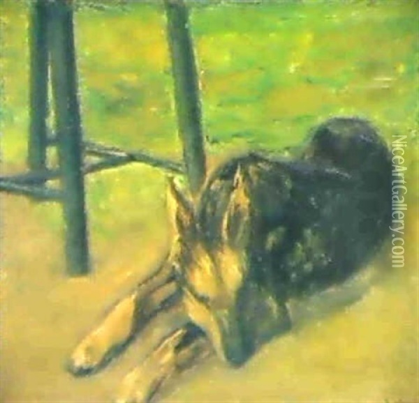 Schlafender Schaferhund Oil Painting - Max Liebermann