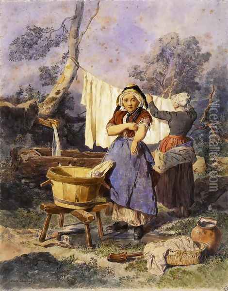 Washerwomen Oil Painting - Jules Joseph Augustin Laurens