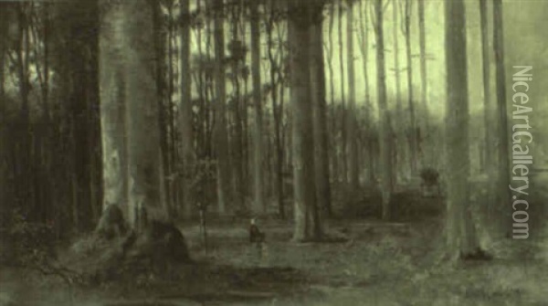 Reisigsammlerin Im Herbstwald Oil Painting - Adolf Eberle