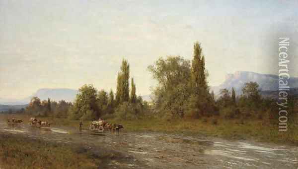 Driving the wagons in a Crimean landscape Oil Painting - Gavril Kondratenko