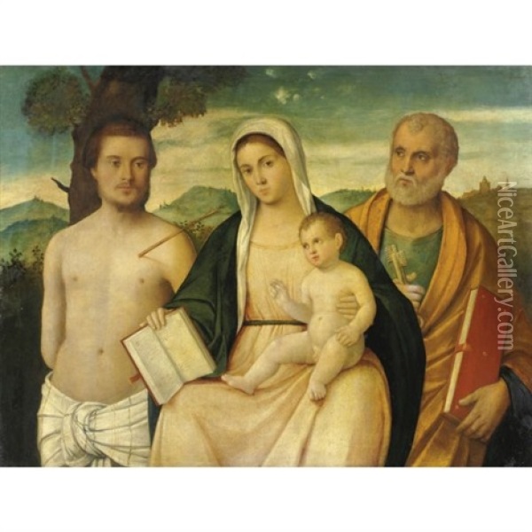 Madonna Con Bambino E Santi Sebastiano E Pietro Oil Painting - Pier Francesco Bissolo