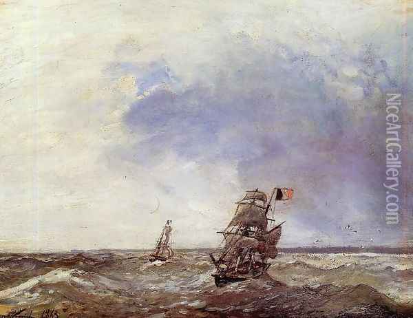 Ships At Sea Oil Painting - Johan Barthold Jongkind