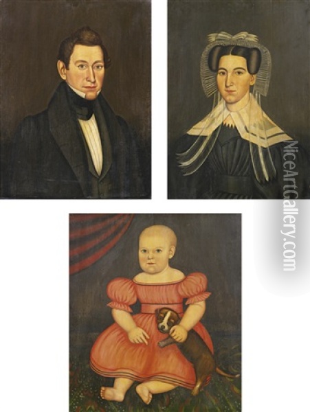 Three Portraits: Philo L. Pierson, Sarah Pierson, And Cordelia N. Pierson Oil Painting - Noah North