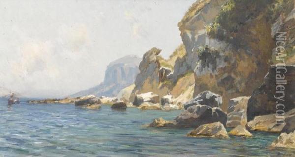 Felsiger Kustenabschnitt Auf Capri Oil Painting - Bernard Hay