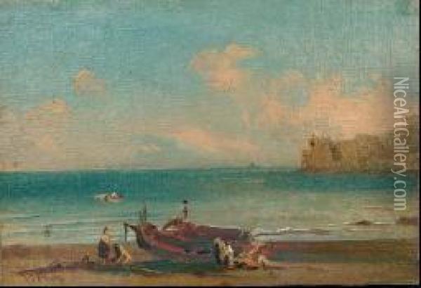 Marina Con Barche E Pescatori Oil Painting - Anthonie Sminck Pitloo