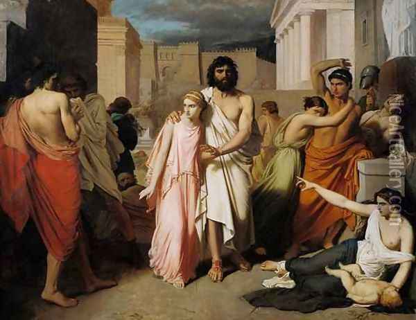 Oedipus and Antigone or The Plague of Thebes Oil Painting - Charles Francois Jalabert