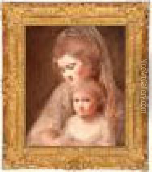 Portrait Of Mrs. Beaumont And Child Oil Painting - George Romney