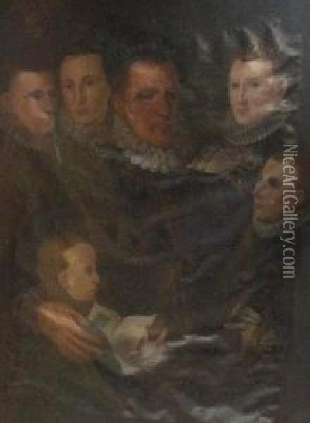 George, 7th Lord Seton, His Wife And Four Sons Oil Painting - Giacomo Antonio Moro