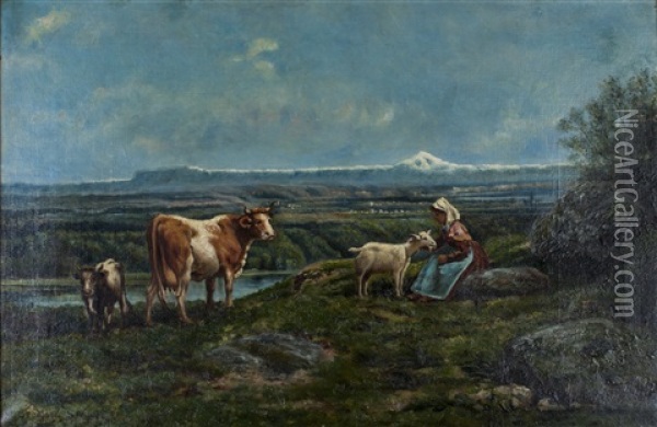 Bergere Et Animaux Oil Painting - Theodore Levigne