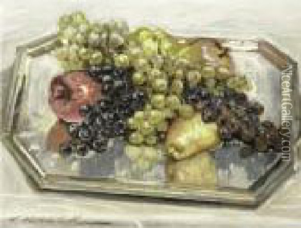 Still Life Of Fruit On A Silver Tray Oil Painting - Constantin Alexandr. Westchiloff