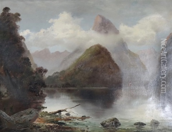 Mitre Peak Milford Sounds Oil Painting - James Peele