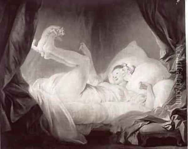La Gimblette or Young Girl Making her Dog Dance on her Bed Oil Painting - Jean-Honore Fragonard
