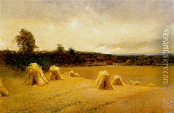 Corn Stooks Oil Painting - Joseph Farquharson