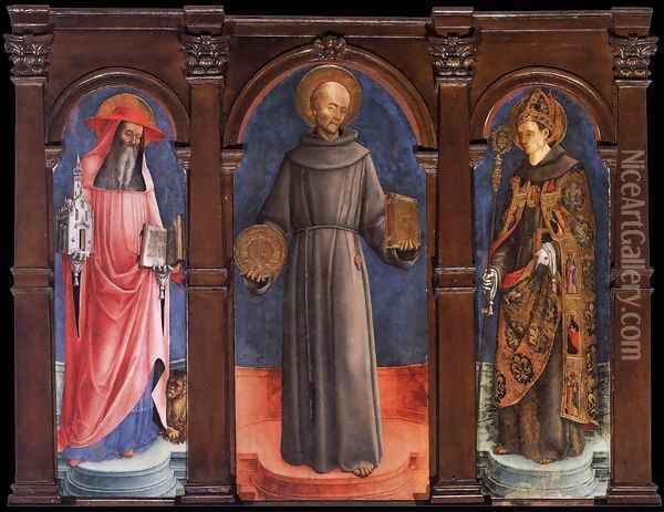Sts Jerome, Bernardino of Siena, and Louis of Toulouse Oil Painting - Antonio Vivarini