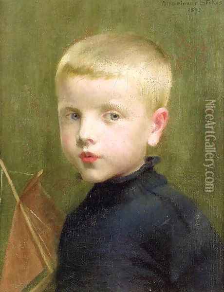 Portrait of a Boy with a Model Sailing Boat, 1893 Oil Painting - Marianne Preindelsberger Stokes