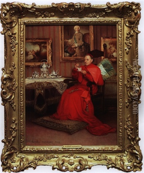 Cardinal Taking Tea Oil Painting - Georges Croegaert