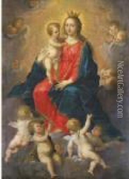 Tronende Madonna Met Engeltjes Oil Painting - Balthasar Beschey