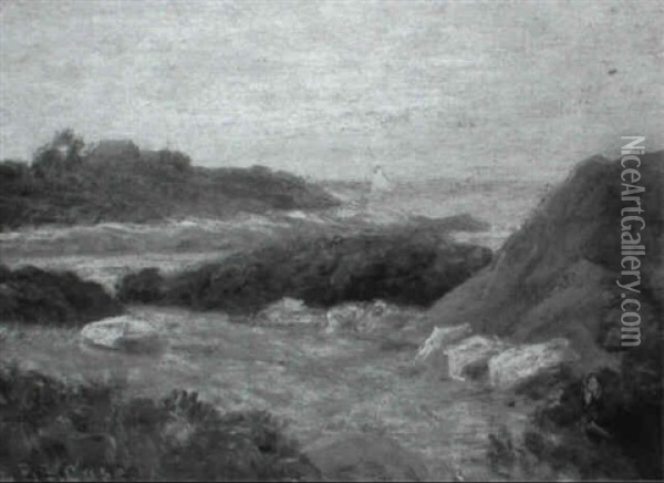 Landscape/view With A Harbor Inlet Oil Painting - Edmund Elisha Case