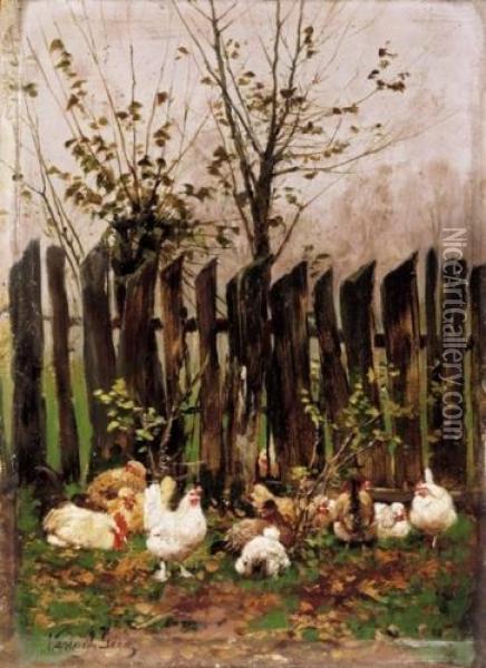 Poultry Yard Oil Painting - Geza Vastagh