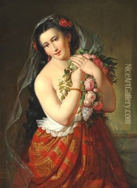 Flora Oil Painting - Elisabeth Anna Maria Jerichau-Baumann
