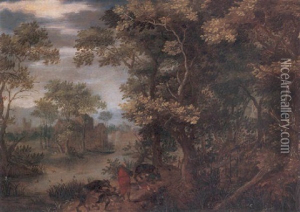 A Landscape With Elisha Cursing The Children Of Bethel Oil Painting - Gillis Van Coninxloo III