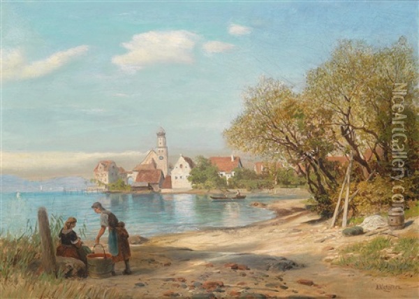 Wasserburg Am Bodensee Oil Painting - Alfred (Wilhelm) Metzener