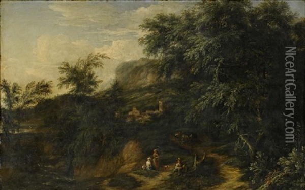 Landskap Med Figurer Oil Painting - Jacob De Heusch