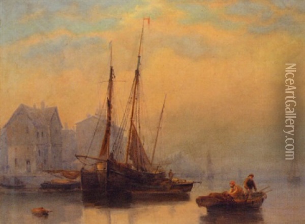Fishing Boats On A River Oil Painting - George Gregory