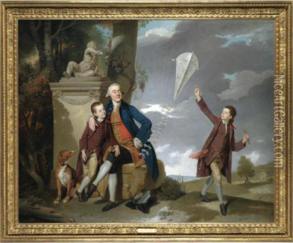 Portrait Of George Fitzgerald With His Sons George And Charles Oil Painting - Johann Zoffany
