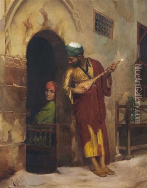 The Mandolin Player, Cairo Oil Painting - Theodore Jacques Ralli