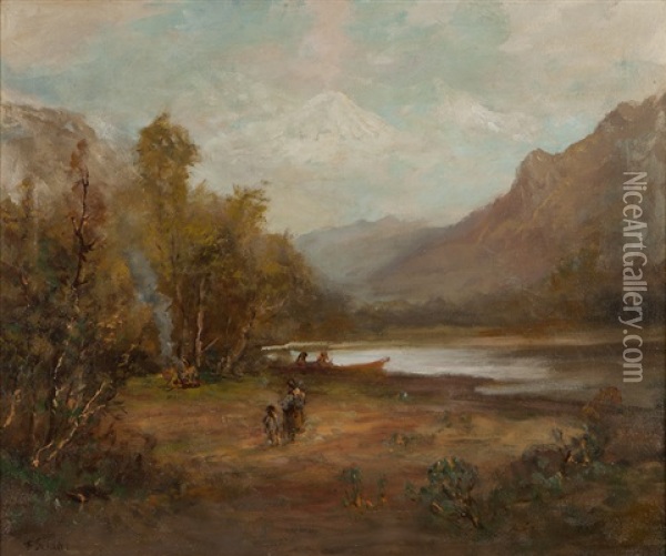 Native American River Encampment Oil Painting - Frederick Ferdinand Schafer