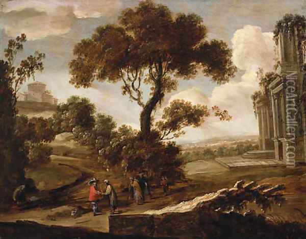 A Landscape with a Gentleman having his Fortune told Oil Painting - Pieter Meulener