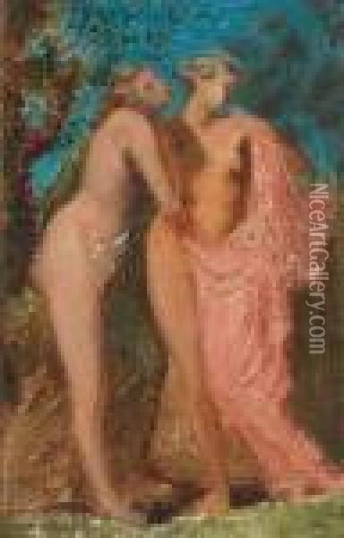 Two Nudes In A Forest Oil Painting - Pierre-Cecile Puvis De Chavannes