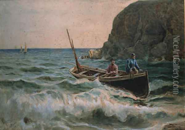 A Fishing Boat Returning Home Oil Painting - Thomas Marie Madawaska Hemy