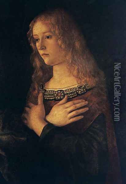 Sacred Conversation (detail 1) c. 1490 Oil Painting - Giovanni Bellini